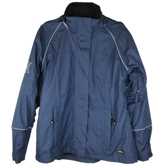 Kerrits Hooded Riding Jacket Waterproof Vents Pockets Blue Rain Coat Size Small - Picture 1 of 16